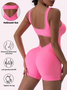 Nahtloser Damen Sportanzug ohne Ärmel und Rücken, Pink