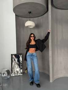 SQUALO Women's High Waisted Blue Wash Jeans Work Women Jeans - Dusty Blue - View 2