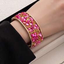 1pc Stainless Steel 18K Colored Crystal Bangle Bracelet For Women, Fashionable European & American Style Suitable For Party, Date, Office Wear