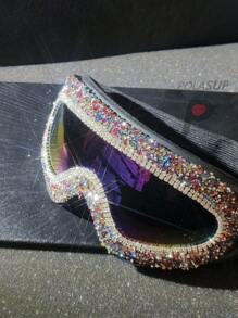 MAXAIR 1 Set Colorful Crystal Densely Decorated Luxury Sparkling Reflective Ski Goggles With Adjustable Elastic Band, Fashionable Gear For Concert