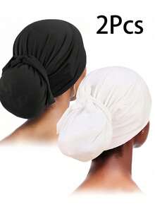 2 قطعة شريط رأس نسائي بلون واحد - مطاطي ومريح للارتداء اليومي ، مصنوع من قماش عالي المطاطية مع شريط مطاطي قابل للتعديل