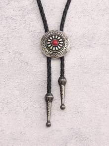 1 件时尚百搭花坚果形状男士长项链，复古做旧西部牛仔风格波洛领带项链，可调节编织皮绳，适合送给男朋友、父亲、长辈、感恩节、新年的礼物 - 圓形 - 查看 14