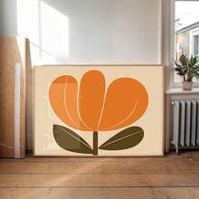 1pc/Set Orange Flowers Horizontal Poster Print, Mid Century Vintage Minimalism Wall Art Print, Orange Print Flower, Unique Wall Art, Orange Narrow Print Floral Decor, No Frame - Multicolor - View 1