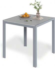 75x75cm Garden Table Aluminum, WPC Balcony Table Weatherproof, Square Patio Table, Outdoor Dining Table, Heat And Weather Resistant, Non-Slip - 銀色 - 查看 1