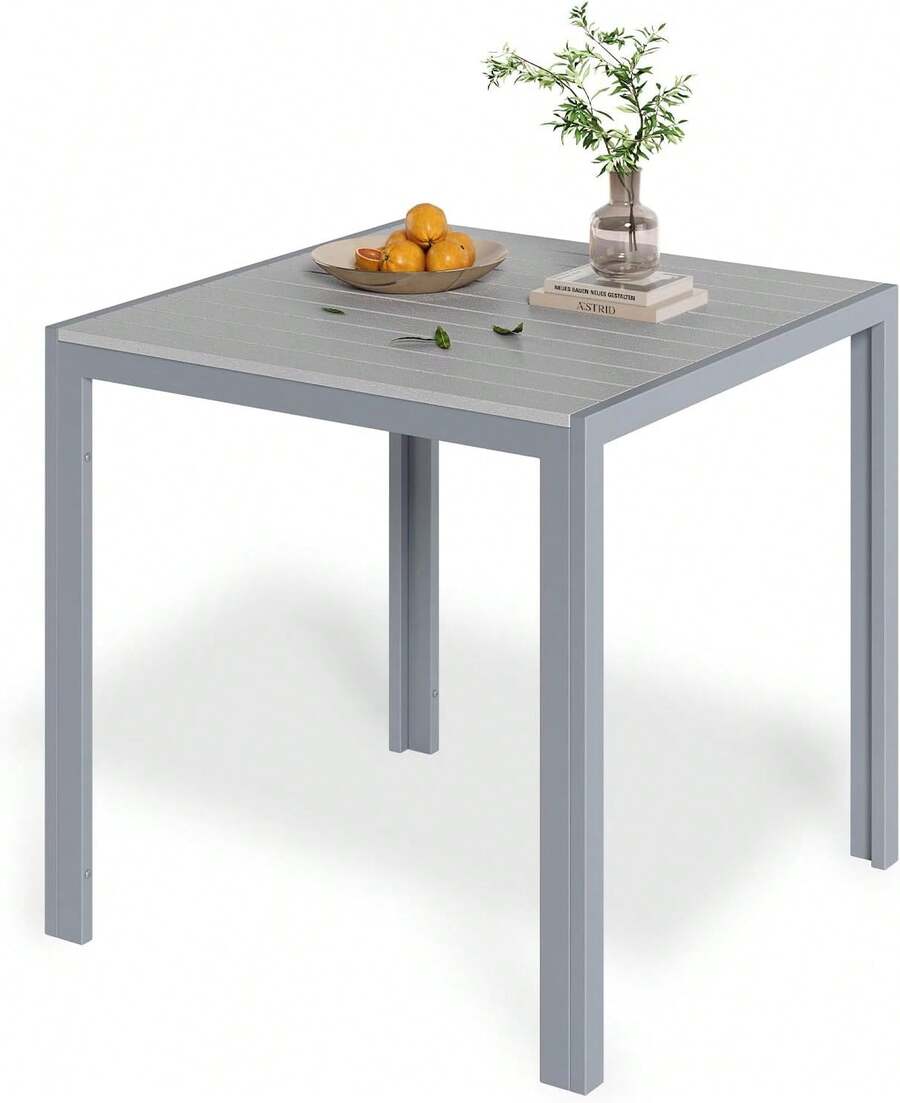75x75cm Garden Table Aluminum, WPC Balcony Table Weatherproof, Square Patio Table, Outdoor Dining Table, Heat And Weather Resistant, Non-Slip - 銀色 - 查看 1