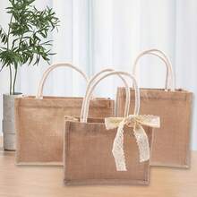 3/5pcs 38*27*19cm Natural Linen Bags, Plain Shopping Bags, Linen Gift Bags, DIY Vintage Linen Tote Bags, Wholesale Linen Handbags