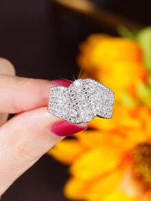 1 Chiếc nhẫn Cubic Zirconia thanh lịch dành cho phụ nữ dùng để trang trí tiệc cưới, đính hôn, quà tặng ngày lễ tình nhân - Bạc - Xem 6