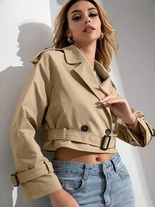 MIEGOFCE 卡其色短款休闲长袖风衣 - 卡其色 - 查看 5