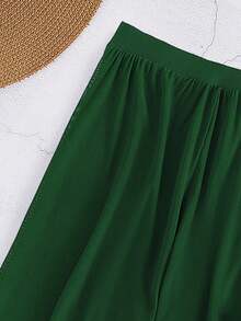 Stylish Three-Piece Bikini Set In A Solid Color, Featuring A Stunning Spaghetti Strap Bikini Top, Tank Top, And Bottoms, Ideal For The Beach And Vacations. - Green - View 4