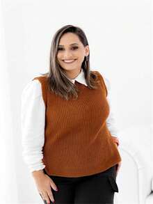 Women Sweater Vests - 棕色 - 查看 3