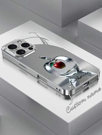 1pc Custom Crystal Clear Red Apple Elegant Pattern Electroplated Glass Phone Case, Compatible With IPhone 16 Pro Max/15/14 Plus/13 Pro/12 Pro Max/11/Xs Max/8/7/6Plus, S24 Ultra/S25 Ultra, Fashionable, Colorful, Cute, Fun, Minimalist, Matching Phone Case, Season Picks,2025phonecase