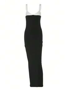 Europe And The United States Women's 2025 Summer New Bag Hip Slim-Fit Color Contrast Strap Dress