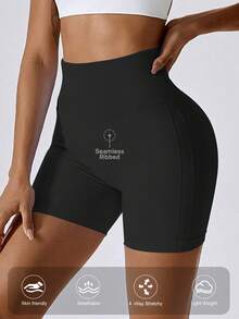 VVX Women Sports Shorts 2 Piece High Stretch Tummy Control Butt Lifting Yoga Sports Shorts Workout Biker Shorts - 黑色/寶藍色 - 查看 3