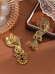 1 paire de boucles d'oreilles vintage sculptées de style indonésien en alliage de zinc, style pop égyptien turc. Boucles d'oreilles polyvalentes pour dames, adaptées pour un usage quotidien, des fêtes et des vacances