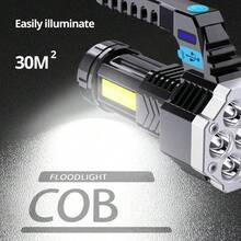 1pc Outdoor 7 LED Flashlight, USB Rechargeable COB Side Light, Handheld Patrol Lamp, Plastic Fishing Light - Black - View 2