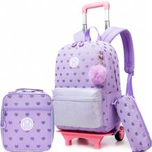 Set de 3 mochilas con ruedas para niñas - Mochila con ruedas para estudiantes de primaria - Equipaje de mano tipo mochila - El mejor regalo para niñas - Bolso con ruedas Love con estampado dorado multicolor - Ver 9