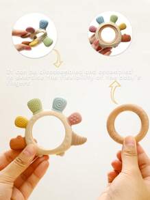 Baby Stegosaurus Silicone Teething Toy Babies Cute Dinosaur Wooden Ring Toys Easy To Grip Cartoon Dino Design Toddler Infant Accessory Youngest Teether Gifts