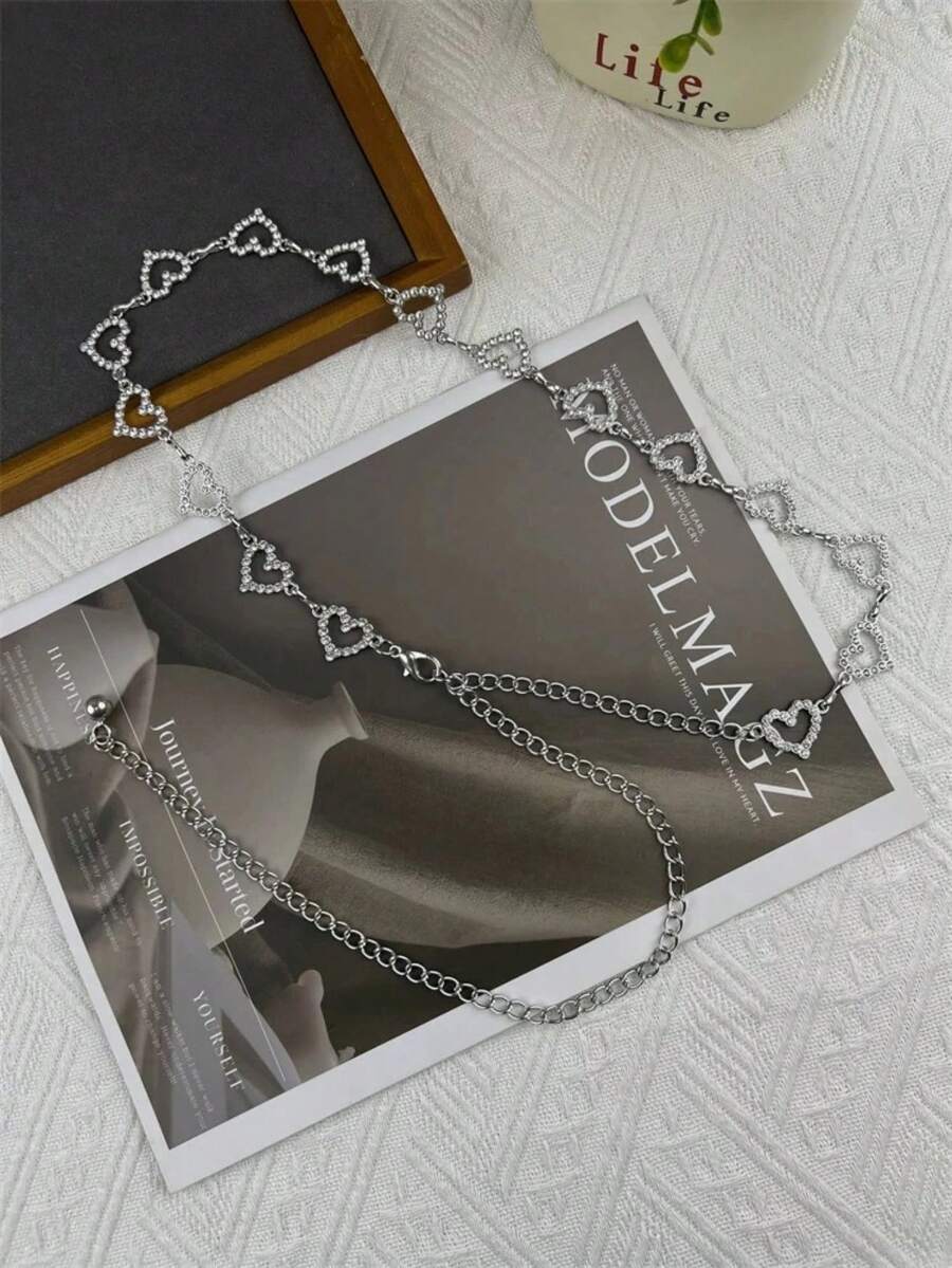 Cinto Corrente Metal Fashion Blogueiras dançando com Coração - Prata - Visão 1