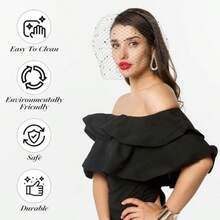 Velo de viuda de jaula de pájaros negra con velo de malla y diadema de fascinador con strass negros para sombreros para té, ceremonias fúnebres, servicios conmemorativos, iglesia, para mujeres - como en la foto - Ver 4