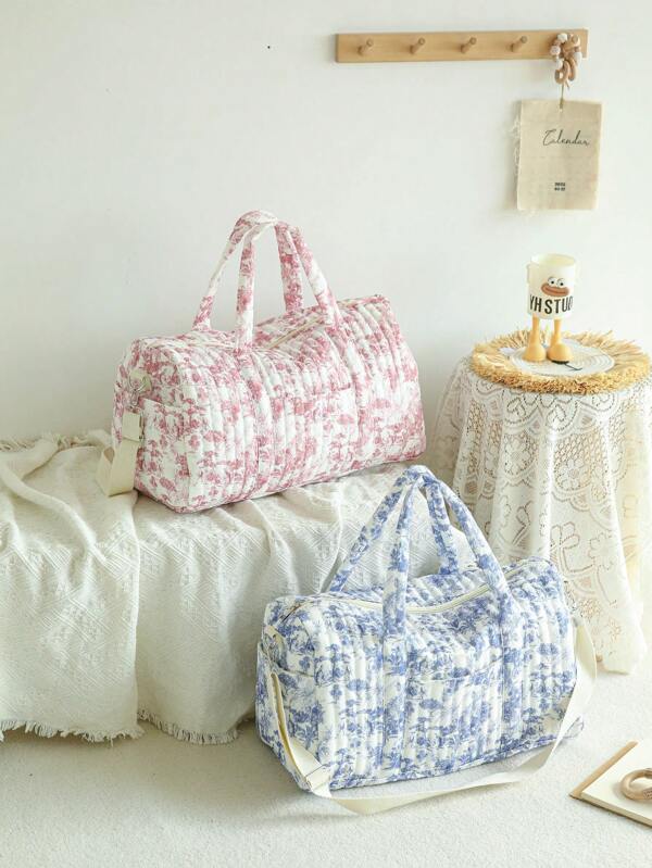Quilted High Capacity Travel Tote Bag, Weekend Short Trip Storage Bag, Lightweight Washable Mom's Maternity Bag With Detachable Shoulder Strap Bag For School School Accessories School Stuff
