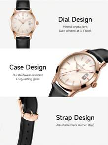 Maserati Men's Quartz Watch With Black Leather Strap And Date Display Dial Gold Case Wrist Watch For Men,R8851125002