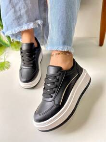 Women's Casual Flatform Tennis Shoes Comfortable Everyday Gym Bloqueirinha - 黑色 - 查看 4