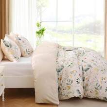 Duvet Cover King Size, Reversible Floral Lavender Duvet Cover Set With Zipper Closure, 3 Pieces Botanical Patterns Soft Microfiber Bedding Set (90"X104", 2 Pillow Cases 20"*36") - 05 - 橙灰色(無被子) - 查看 4