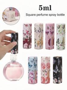 1pc 5ml Square Perfume Spray Bottle, Butterfly Square Tube Perfume Refill Bottle, Portable Travel Bottom Direct Filling Printed Spray Bottle, Bottom Filling Design, Reusable, Multiple Pattern Printing, Various Styles To Choose From, Suitable For Travel And Daily Wear. - Multicolor - View 1
