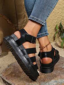 女童时尚厚底凉鞋，一脚蹬，防滑，2025年最新款式，韩版，夏季 - 黑色 - 查看 6