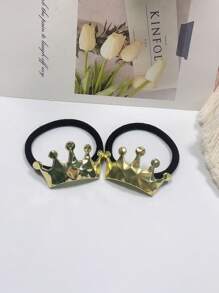 2 Pieces Of Minimalist Cold Style Metal Hair Rope Alloy Hair Ring New Korean Style High-End Ponytail Hair Tie Hair Rubber Band Head Rope Crown Alloy Cold Style High-End Shiny Seamless Hair Ring Minimalist Hair Rope Queen