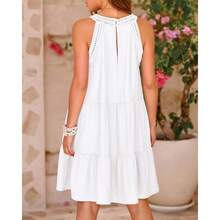 Women Summer Halter Dresses Casual Spring 2025 Sleeveless A-Line Tiered Swing Mini Dress Beach Vacation Sundress Womenswear Formal Basic Minimalist - Black - View 7
