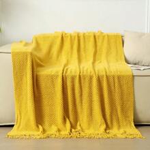 1pc Comfortable Acrylic Knitted Throw Blanket With Tassels, Modern Style, Suitable For All Seasons, Versatile Shawl/Bedspread/Nap Blanket/Car Blanket/Air Conditioning Blanket, Applicable For Various Occasions - Multicolor - View 14