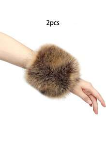 1 Pair Faux Fur Short Wrist Cuff, Elegant & Cute Fingerless Arm Warmer Sleeve For Women, Suitable For Daily Wear, Party, New Year Events, Matching With Coats, Sweaters, Dresses, In Black, White, Pink Colors