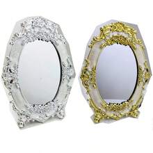 1pc 5*7inch Oval Plastic Decorative Mirror With European Carved Pattern, Minimalist Gold/Silver Tabletop Ornament - Multicolor - View 11