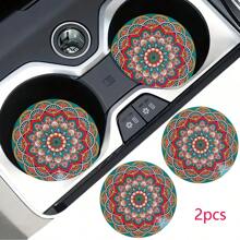 2pcs Flower Print Car Cup Holder Coasters, Anti-Slip Shockproof Universal Fashion Car Coasters, Insert Interior Accessories, Party Gift