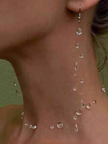 Handmade Lucite Bead Necklace, Minimalist Premium Water Drop Earrings Jewelry Set - White - View 1