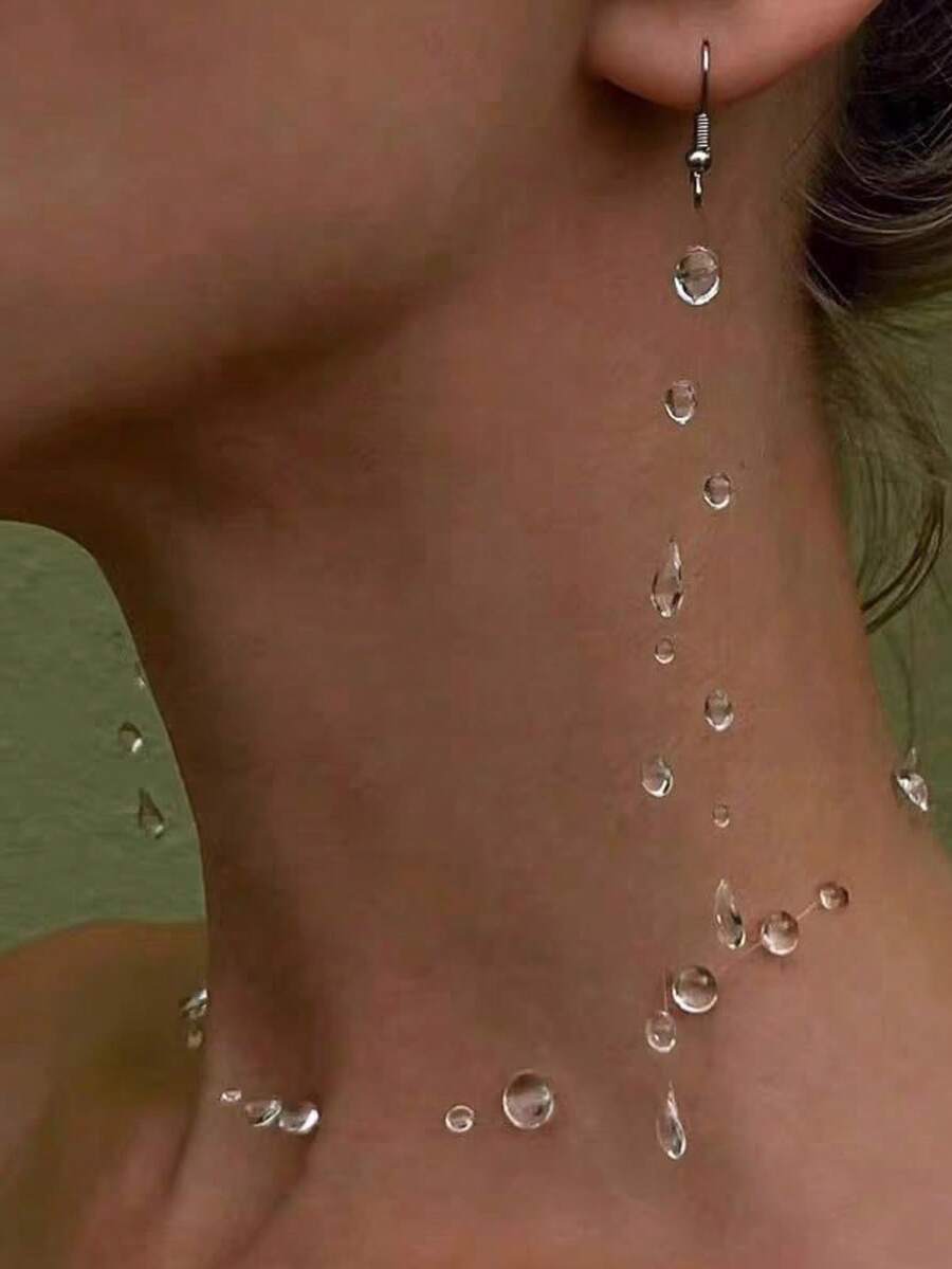 Handmade Lucite Bead Necklace, Minimalist Premium Water Drop Earrings Jewelry Set - White - View 1