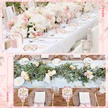 10/20 piezas Artículos de fiesta de bodas, Suministros decorativos, Abanicos para ceremonia de graduación y celebración, Gracias por celebrar con nosotros, Abanicos plegables de mano, Regalos de boda bohemios para la novia y damas de honor, Baile, Abanicos de boda con elegante patrón floral de rosa con mango de madera y cintas, Para uso de los invitados, Accesorios de decoración