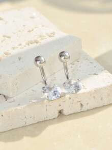 2pcs/Set 14g Surgical Steel Cz Gemstone Small Belly Button Ring, Silver Men's And Women's Navel Rings Are Suitable For Wearing In Any Occasion - Antique Silver - View 17