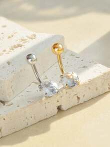2pcs/Set 14g Surgical Steel Cz Gemstone Small Belly Button Ring, Silver Men's And Women's Navel Rings Are Suitable For Wearing In Any Occasion - Antique Silver - View 15