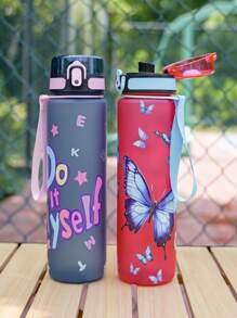 1pc 1000ml Or 750ml(Approx. 32oz Or 26oz) Gradient Color Pattern Theme Sports Water Bottle, Matte Mouth Direct Drink Cup, 3D Printing Design, Portable Leak-Proof Cap, Carry Strap, Suitable For Cycling, Running, Hiking, Camping