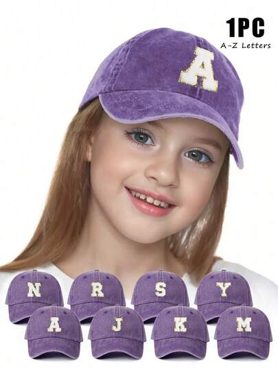 1 件儿童可调节棒球帽，绣有 26 个英文字母，适合男孩和女孩的休闲户外太阳帽，适合春秋旅行、海滩