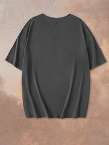 女士夏季新款休闲圆领短袖T恤，粉色7号运动明星印花，时尚百搭 - 深灰色 - 查看 5