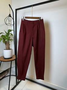 ISADORA MODA Women's Carrot Pants Twill, 2 Buttons, With Pockets, Solid Color() - Cosmic Dust Red - View 1
