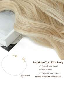 Halo Hair Extensions Wavy Curly Invisible Wire Hair Extensions Beige Blonde Hair Extensions Synthetic Fiber Double Weft Soft Hairpieces For Women - Beige - View 4