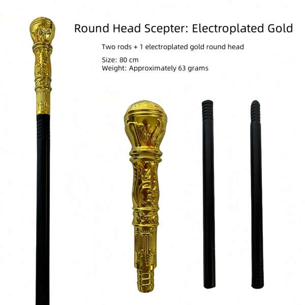 Halloween Pumpkin-Head Electroplated Scepter, Painted Magic Wand Costume Accessory, Pharaoh's Crosier, King's Scepter, Solid Color Alloy