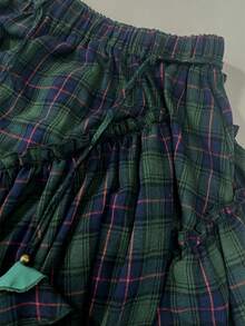 格子休闲波西米亚不对称/不对称花卉腰带裙