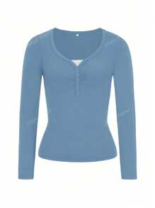 Simple Flavor Women's T-Shirt Y2K Fall Clothes Casual Daily Sexy Solid Color Lace Contrasting Color Slim Long Sleeve V-Neck Top