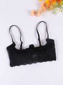 Conjunto de lencería sexy para mujer con sujetador de encaje sin acolchado y pantis de encaje sin entrepierna