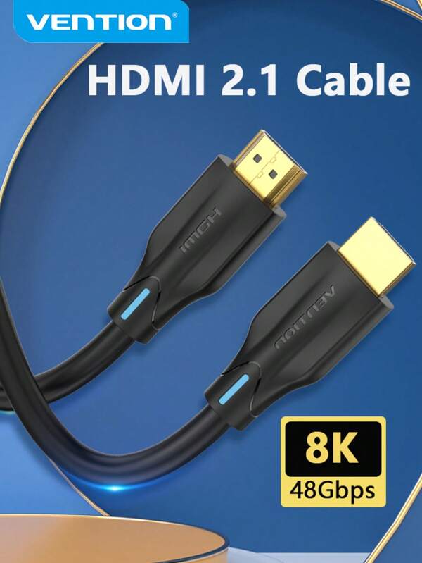 VENTION 8K HDMI Cord - 48Gbps Bandwidth, Stunning HDR/3D Visuals, Zero Distortion - Delivers Crystal-Clear Audio/Video For HDMI Devices - Oxygen-Free Copper Conductors, Dual PVC Layers - Black - High-Performance HDMI 2.1 Cable - Compatible With NVIDIA RTX 4080, Apple TV 4K, Bravia - 8K@60Hz To 4K@120Hz Support; Upgrade For Cinematic Immersion!